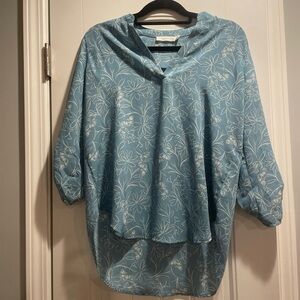 Lush Warren Split Neck Blouse Women’s Medium Teal NWT